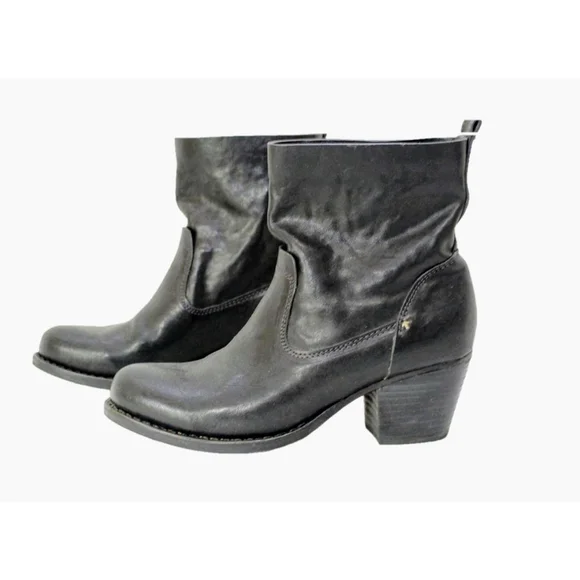 Rag & Bone 37.5 EU Leather Slip On Heeled Moto Boots Black 2 inch heel